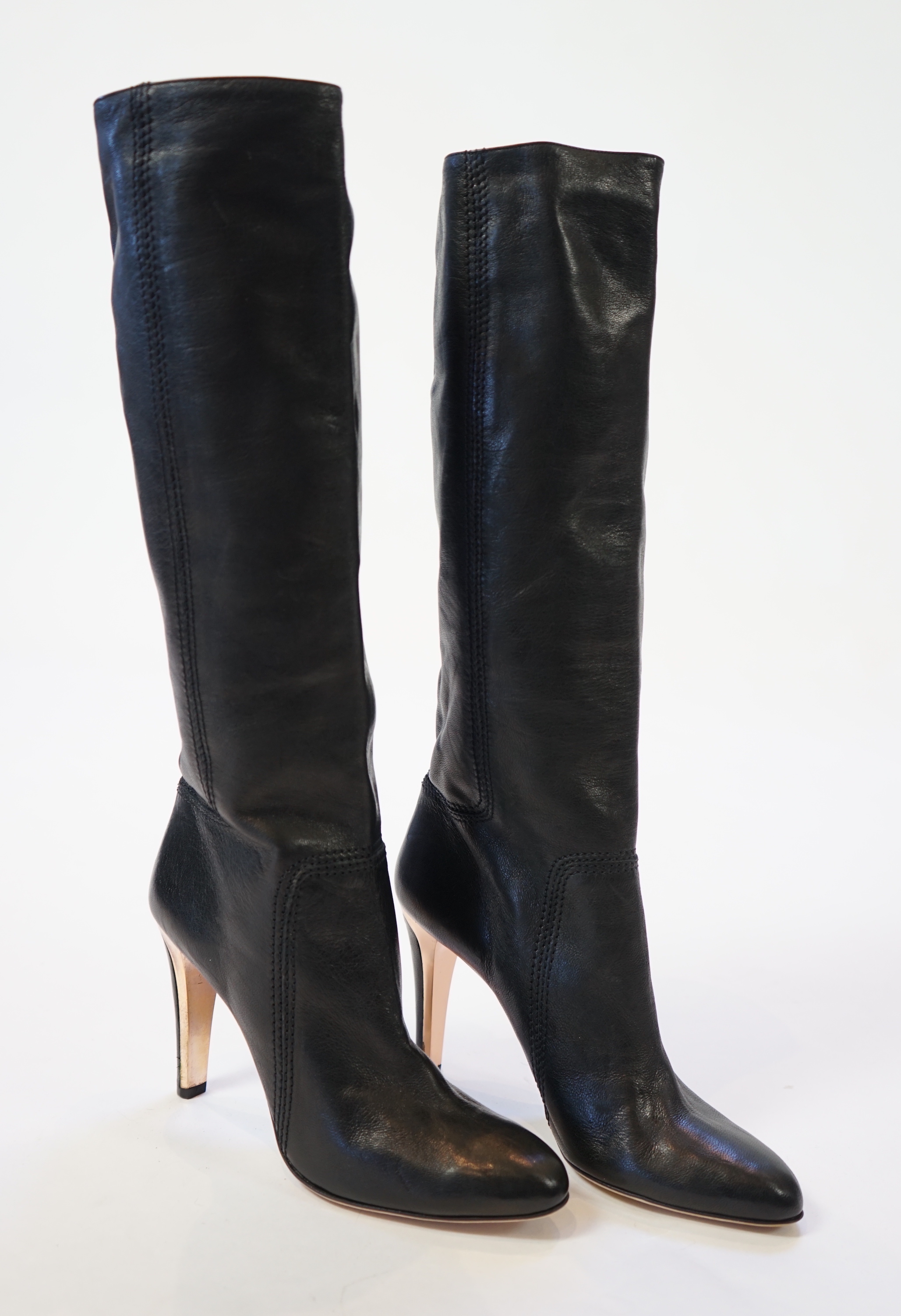 Two pairs of Jimmy Choo black leather heeled lady's boots, size EU 39